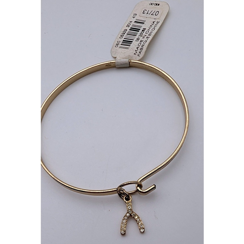 Express Gold Tone Wishbone Pave Crystal Bangle Hook Closure Bracelet NEW